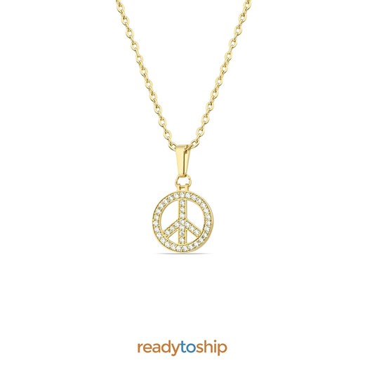18k Gold Plated Peace Sign Necklace, Zircon Stone Pendant - Etsy