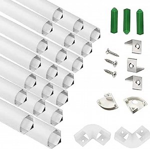 UV Resistance 6.56FT V Shape LED Strip Channel Diffuser,20-Pack Aluminum Profile with Frosted Cover and Corner Connector,Tape Mounting Track for Cabinet Stairs Wall Outdoor (6.56FT, 20)