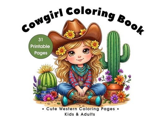 Cowgirl Coloring Book, 31 Cozy Western and Ranch Coloring Pages, Cute Girls Coloring Book Printable PDF, for Kids & Adults, Instant Download - Etsy