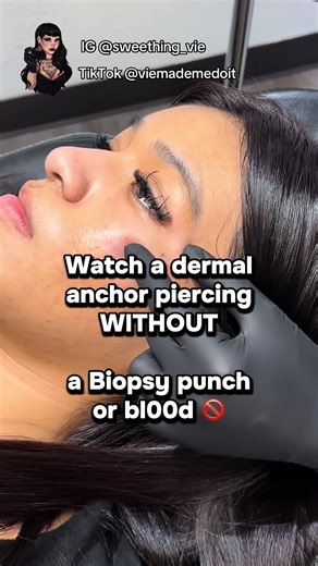 I used a 10g blade needle tip to open the skin to allow for the implant ✅ Been doing this technique for years and clients complain of a lots less pain! This piercing can last years if careful. No snagging or pulling on the piercing or trying to change the top too soon which can lead to rejection. Rejection is the skin slowly push out the anchor over time. With hard force it can pull it out fully or half out and will have to be removed completely. 📍Wed-Sat at Inkhouse 24705 Alessandro blvd. More