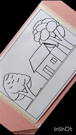 খুব সহজে ঘর ও গাছের দৃশ্য আঁকা Step-by-Step House and Tree Drawing for Beginners.