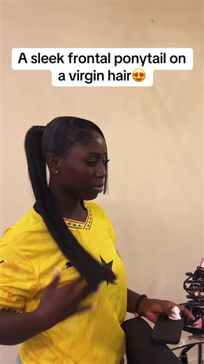 We sleeked a frontal ponytail with a virgin hair today! We offer wigmaking services, frontal installation, ponytails , sew ins and bridal hairstyling services Locate us at weija block factory (vp academia on google maps) #weijahairstylist #blendhairinghana #frontalponytail #weijamakeupartist #ponytailhairstyle