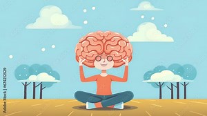 A character undergoes a mind training regimen, participating in a humorous series of cartoon exercises designed to strengthen their cognitive abilities.