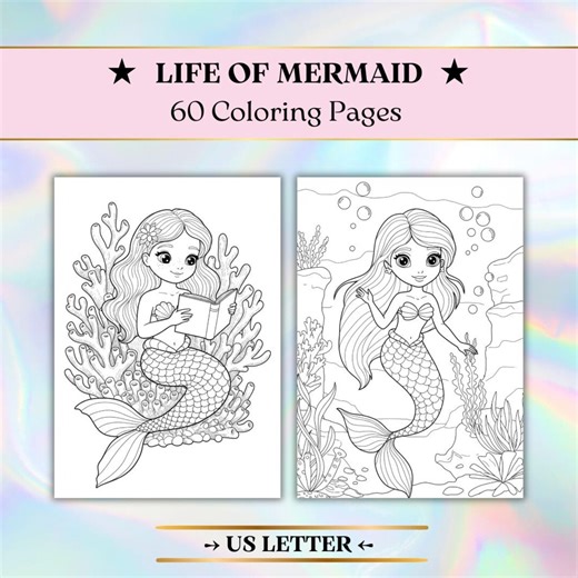80 Kawaii Mermaid Coloring Pages, Printable Fun Pack for Kids, Digital Download, US Letter (please Check My Listing for A4 Size) - Etsy