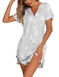 Avidlove Womens Nightgown Button Down Pajama Dress Sexy Ladies Sleepwear Maternity Night Shirts