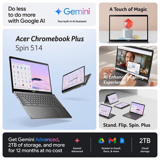 1.4K views | Unleash creativity and productivity with the versatile Acer Chromebook Plus Spin 514. Featuring a 14" WUXGA display with narrow bezels, an active stylus, and a 1440p QHD webcam with AI video tools, it's built for performance and durability thanks to its MIL-STD-810H certified design. Learn more: https://acer.link/40WMtPX #Acer #AcerChromebookPlus #GeminiAI #Google | Acer Nordics | Facebook