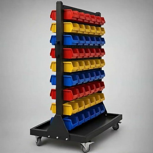 Mobile Parts Bin Trolley – 108 Bin Storage Rack on Castors | Hobbs Displays