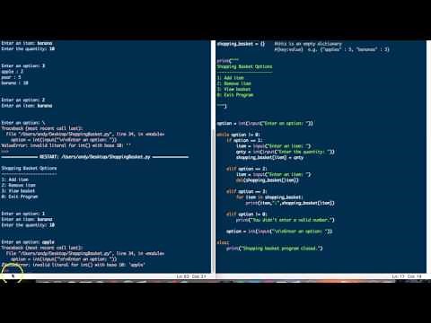 Python Dictionary -- a shopping basket example