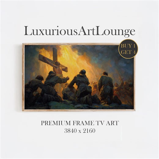 Christian Art Religious Easter Decor Holy Week Jesus Crucifixion Soldiers Kneeling Faith War Spiritual Oil Painting Samsung Frame TV 4K - Etsy