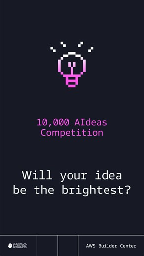 AWS on Instagram: "AWS Builder Center has launched the Global 10,000 AIdeas. Developers worldwide can compete for $250,000 in cash prizes, AWS credits, and recognition across 20 winner categories. Build AI-powered applications using cutting-edge tools. Choose from five impactful tracks: workplace efficiency, daily life enhancement, commercial solutions, social impact, and creative expression. All projects must be built within Free Tier limits and needs to use Kiro for at least part of developmen