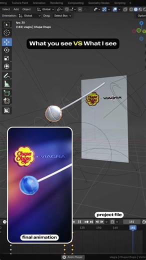Viewport vs Final Render: Glossy Lollipop Shot in Blender #viewport #render #branddesign