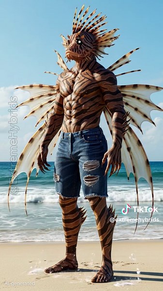 He merged with a lionfish… Now he’s something venomous and unstoppable ⚡ What hybrid should we create next? ⚔️ Hybrid: Man Lionfish 🎥 Style: HyperReal Humanoid Subscribe on YouTube and follow for more @ExtremeHybrids #LionfishHybrid #AITransformation #HyperRealHumanoid #AICreature #FantasyFusion #ElectricHybrid #AISciFi #BeachMonster #TikTokSciFi #ExtremeHybrids