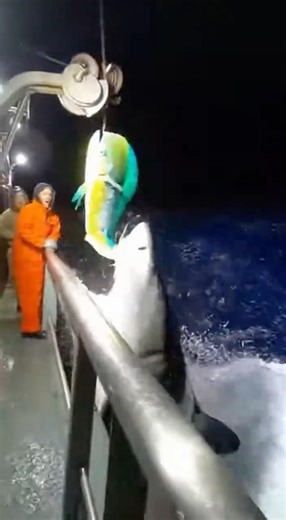 Great White Breach Rips Into a Super Sized Mahi Mahi!