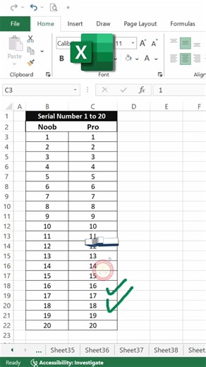 noob vs pro excel serial number | excel serial number tricks #excel #exceltricks #exceltips #shorts