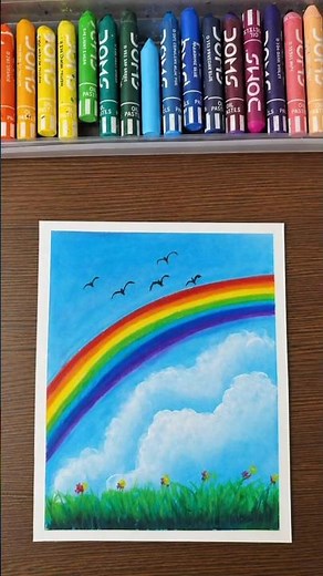 Easy Rainbow Sky Drawing with Oil Pastels 🌈 | Step-by-Step Tutorial