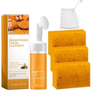 Turmeric Soap & Turmeric Face Wash Set, Honey Lemon Tumeric Kojic Soap Bar & Facial Cleanser Combo for Face & Body, Evens Skin Tone Deep Cleansing Moisturizing