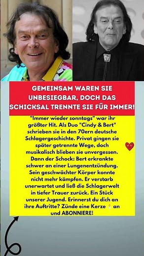 BERT BERGER: DIE TRAGÖDIE UM DAS KULT-DUO "CINDY & BERT"! 🎶💔