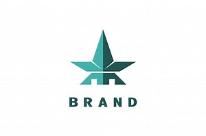 Logo menara dengan konsep desain daun ganja berbentuk bintang, desain...