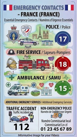 Numéros d'Urgence en France 🇫🇷 | Police, Pompiers & SAMU | France Emergency Contact Numbers | Urgen