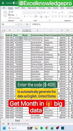 “Excel Trick 🔥 Get Month Name from Dates in Big Data| Fastest Formula + Power Query Method”