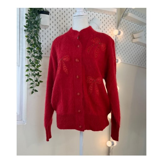 Vintage Angora Blend Cardigan Women Beaded Bow Knit Sweater Soft Fuzzy Knit Jacket Wool Angora Winter Sweater Romantic Cottagecore - Etsy