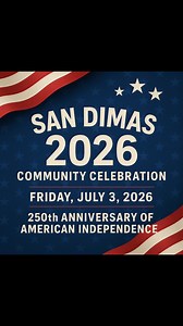 🎆🇺🇸 San Dimas 2026 is coming! 🇺🇸🎆 Hear from San Dimas' own Anthony Porter as he shares what this once-in-a-generation event means for our city—and how you can be part of it! ✨ A drone show finale. 🎶 Live entertainment. 🎪 Family fun. 📣 Thousands gathered for a historic celebration of America’s 250th birthday! 🌟 Be seen. Be heard. Be a Patriot Sponsor. Support your community and shine on the biggest stage San Dimas has ever seen. 📅 Save the date: Friday, July 3, 2026 🔗 www.sandimas2026