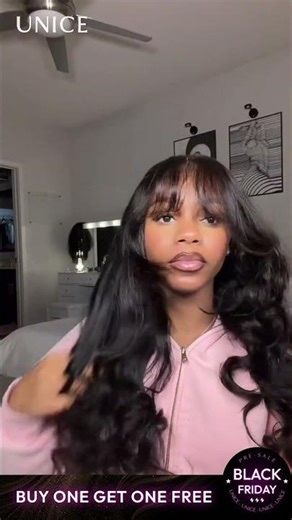 This gorgeous loose wave wig with soft wispy bangs is your ultimate go-to for chilly days #unice