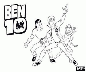 The characters Ben, Gwen and Kevin coloring page printable game