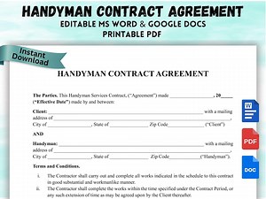 Editable Handyman Contract Template: Small Jobs Agreement (word & PDF) - Etsy