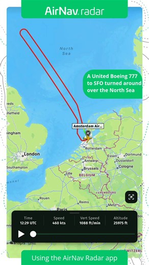📰A United Airlines flight from Amsterdam to San Francisco turned into a nearly 24-hour travel ordeal after a technical issue forced the aircraft to turn back over the North Sea before later diverting again within the United States. Via @airlivenet United Airlines flight #UA969, operated by a Boeing 777, departed Amsterdam Schiphol Airport (AMS) bound for San Francisco International Airport (SFO) on Sunday. Shortly after crossing the North Sea, the crew reportedly detected a persistent technical