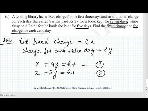 Ex 3.4 Q2 v) Class X A lending library has a fixed charge for the first three days and additional