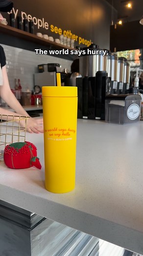 The world says hurry. We say hello👋 Introducing, the newest mug & tumbler to our collection — this bright, bold yellow will bring sunshine with every sip. Shop now at all Bitty & Beau’s locations or on our website. WE SAY HELLO MUG — perfect for your hot, morning coffee. WE SAY HELLO TUMBLER — take your iced beverage on the go. www.bittyandbeauscoffee.com/product-category/drinkware/ | Bitty & Beau's Coffee