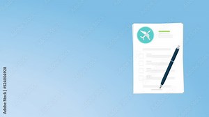 Flight insurance document. Airlines risk safety assurance agreement, checklist. Airplane travel coverage protection. Stock Video