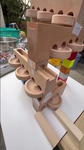 30 holes wooden 3D marble run + beautiful blue striped marbles #marblerun