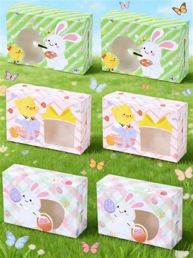 6pcs Easter Gift Box Set, Transparent Window Design With Cute Rabbit, Chick And Easter Egg Patterns, Suitable For Gift Packaging, Easter Bunny, Easter Decorations, Easter Party Supplies, Easter Holiday Birthday Party Gifts, Party Favors, Easter Gifts, Home Decor, Kitchen & Dining Table Decor. | SHEIN
