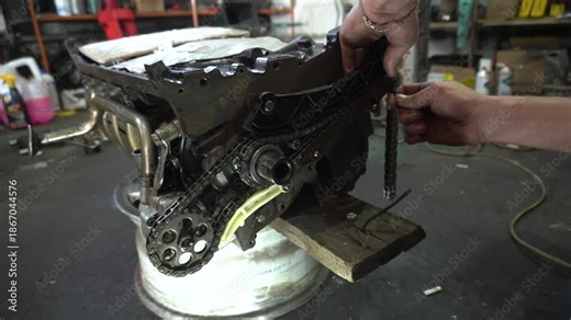 repair and assembly of a stock turbocharged engine for a drift car installation of a custom tensioner and oil pump chain dampener drilling and thread cutting