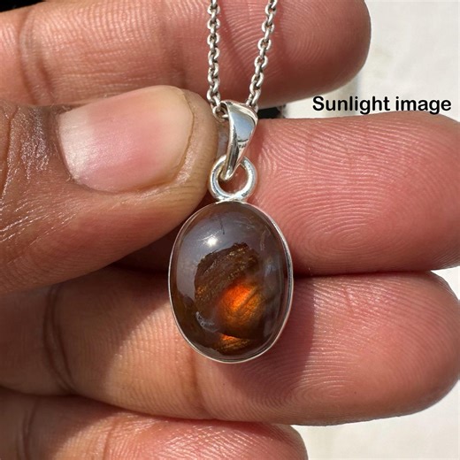 Fire Agate Pendant Necklace, Genuine Mexican Gemstone Sterling Silver Charm Necklace, Dainty Statement Jewelry - Etsy