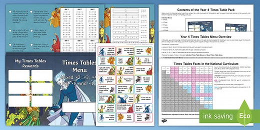 Year 4 Superhero-Themed Times Tables Menu Pack