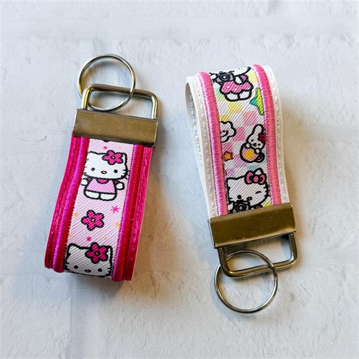 Hi Cat Vegan Leather Key Chain: Kawaii Kitty Safety Keychain Gifts Under 10 & 20 for Her, Cartoon Cat Lanyard Fob - Etsy