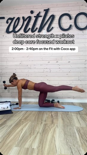 COURTENEY FISHER FITNESS on Instagram: "— @justtcocoo Unfiltered Fit with Coco workout! 🖇️in my bio to start the most transformative strength x pilates method out there. Commit to these under 45 min or less workouts 3-4x per week and you’ll see results. The Power Pulse Challenge is absolutely incredible & you won’t want to miss this one! Join today & start with us tomorrow!! You in?!! #fitnessmotivation #dumbbells #dumbbell #liftweights #fitnessmotivation #athomeworkouts #goals #pilates #pilate