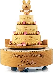 Wooden Happy Birthday Cake Music Box - A Personalized Gift for Your Daughter, Granddaughter or Grandson - Perfect for Birthdays, Anniversaries and Christmas (Includes Free Customization)