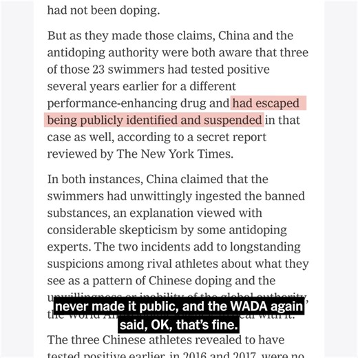 16K views · 116 reactions | Two elite Chinese swimmers, including one named to her country’s team in the Paris Olympics, tested positive in 2022 for a banned drug but were secretly cleared of doping late last year by Chinese authorities. Tariq Panja, our global sports correspondent, explains. https://nyti.ms/46u8bvg | The New York Times | Facebook