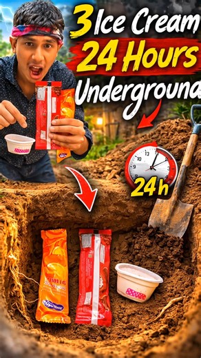 3 Ice cream 🍦🍨 24 Hours Underground 😧#minivlog #challenge #experiements #shorts