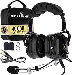 P1 General Aviation Headset for Pilots - Mono, Passive Noise Reduction, Noise Canceling Microphone, Acoustic Ear Cup, AUX Port, GA Dual Plug with Headset Bag