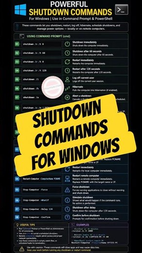 Shutdown commands for Windows to use in Command Prompt and powershell. #powershell #commandprompt