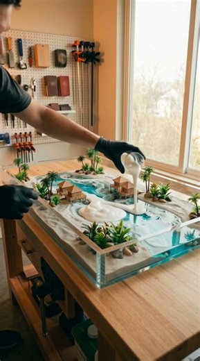 They Built a Private Island Inside This Table 🏝😱 #shorts #satisfying #interiordesign #epoxyfloor