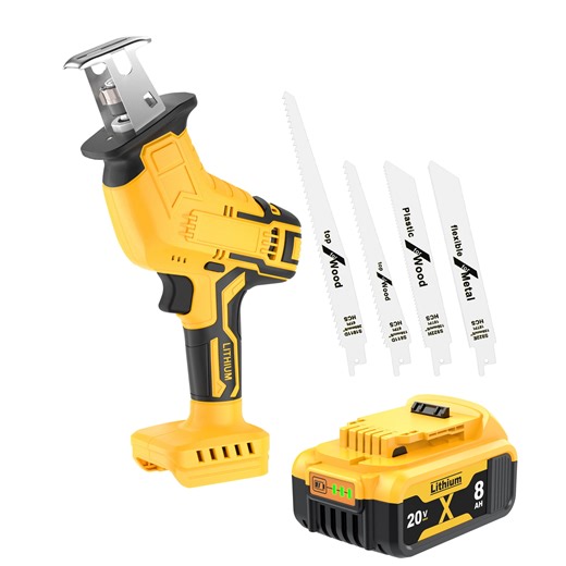 Cordless Reciprocating Saw for Dewalt 20V Battery, 150W Power Brush Reciprocating Saws, 0-3500 SPM Variable Speed, 4 Saw Blades Kit Cutting Tool for Wood Metal PVC (With 8.0 Battery )