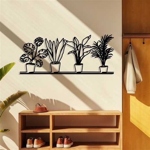 Minimalist Plant Line Art: Metal Wall Decor - Etsy