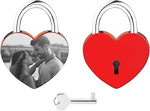Heart-shaped Love Locks Padlock with Personalized Engraving, Red2, Lock with Key, 9 Colors Available