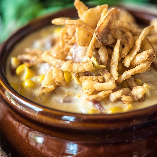 This Bacon Potato Corn Chowder is the perfect way to ease into fall! Full recipe-->> https://www.gogogogourmet.com/potato-corn-chowder-with-bacon/ | GO GO GO Gourmet